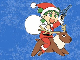 Cartoon reindeer riding gun santa - folk art free wallpaper for desktop