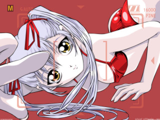 Woman red bikini rabbit ears - her stomach free wallpaper
