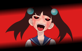 Creepy yandere anime girl red - her face and hair free wallpaper