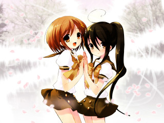 Anime girls hug snowy flower 2 - a snowy background free wallpaper