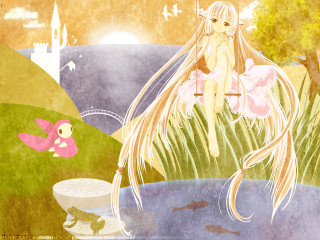 Girl swing field castle fish - a painting of a girl free wallpaper