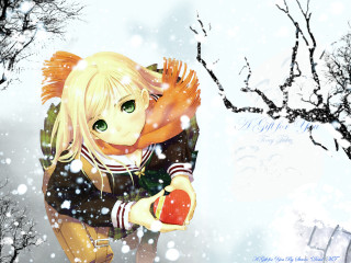 Girl apple snow anime forest - a girl holding free wallpaper for desktop