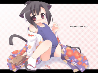 Girl cat ears kimono suit - a purse free wallpaper
