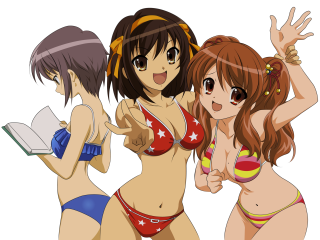 Three girls bikinis reading starfish - bikinis free wallpaper