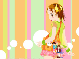 Girl backpack doll stripes bubbles - anime style free wallpaper