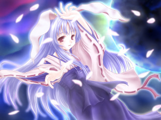 Anime bluehair feathers miko cherryblossoms - white feather free wallpaper
