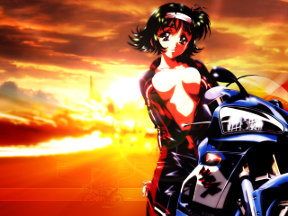 Woman motorcycle sunset biker clothing - a sunset free wallpaper