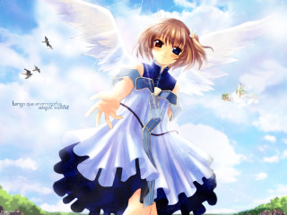 Angelic girl blue dress wings - magical free wallpaper for desktop