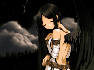 Woman wings night moon gothic - dark fantasy art free wallpaper