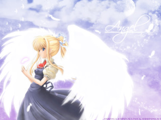 Blonde girl blue dress angel 2 - gothic free wallpaper