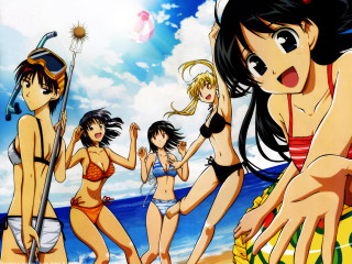 Beach girls bikini summer ocean - a man in the background and a woman in the foreground free wallpaper
