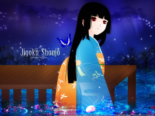 Blue dress woman butterfly night - a purple sky behind her free wallpaper