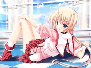 Blonde girl in red dress - a red bow tie free wallpaper