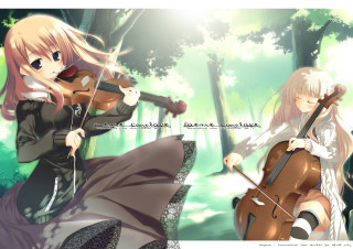 Anime girls forest violin music - the wood together free wallpaper