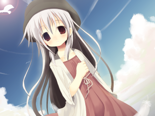 Girl hat clouds blue sky - her pocket free wallpaper