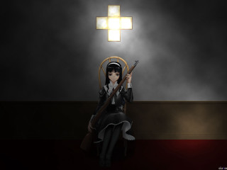 Gothic anime woman gun cross - a chair holding free wallpaper
