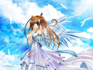 Angelic anime girl clouds white - magical free wallpaper for desktop