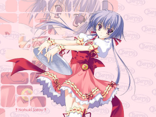 Girl waitress purple hair holding - a girl in a dress holding free wallpaper