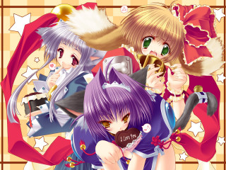 Purple haired anime girls eating - a cup free wallpaper