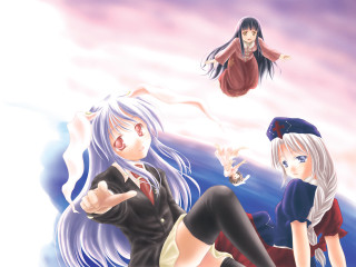 Anime girls bed clouds magic - a bed in front free wallpaper