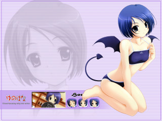 Blue hair demon girl bat - her chest free wallpaper