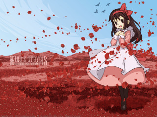 Girl dress red bow leaves - neoromanticism free wallpaper