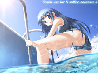 Girl bathing suit railing water - suit free wallpaper