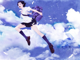 Girl flying schooluniform backpack bird - a backpack free wallpaper