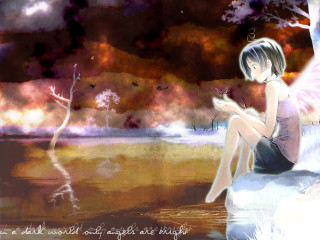 Girl angel wings beach sunset - a painting of a girl free wallpaper
