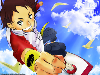 Cartoon boy paper airplane birds - cedric seaut keos masons free wallpaper