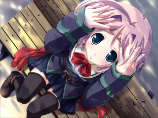 Anime girl red bow bench - a bench free wallpaper