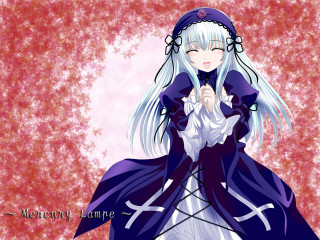Anime whitehair blueeyes purpledress umbrella - a purple hat free wallpaper