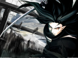 Long haired man sword gothic - a black outfit holding free wallpaper