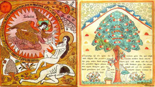 Book tree woman bird horse - art noveau free wallpaper