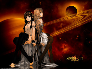 Anime gothic space girls sitting - a chair in front free wallpaper