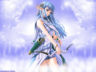Blue haired elf woman wand - blue hair holding free wallpaper