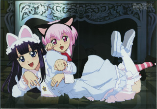 Two anime girls cat paw - a bed together free wallpaper