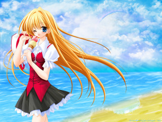 Girl beach microphone reddress anime - a red dress free wallpaper for desktop