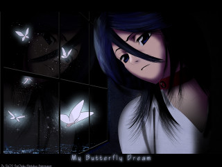 Blue hair girl mirror butterflies - butterfly free wallpaper