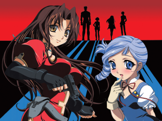 Anime characters gun blue brown - serial art free wallpaper