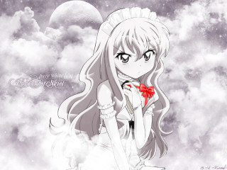 Girl longhair redbow clouds fullmoon - the cloud free wallpaper