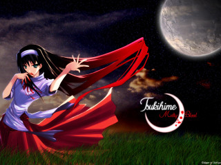 Woman red dress full moon 2 - a full moon in the background free wallpaper