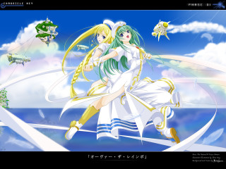 Anime girl flying rainbow sky - a rainbow in the background free wallpaper