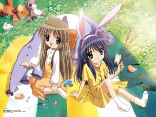 Two girls blue brown hair - stuffed free wallpaper
