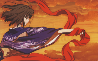 Woman kimono sunset sky portrait - a painting of a sunset free wallpaper