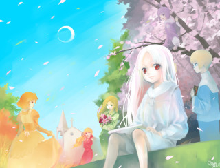 Girl bench anime gothic autumn - other person free wallpaper