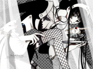 Gothic anime woman coffee cigarette - a man in the background free wallpaper