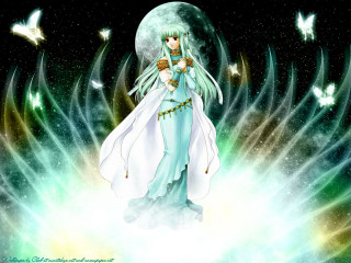 Blue dress fullmoon butterflies anime - butterfly free wallpaper
