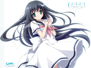 Girl blackhair whitedress holding greeneyes - long black hair free wallpaper