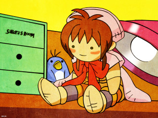 Girl sitting bed toy dresser - video game free wallpaper